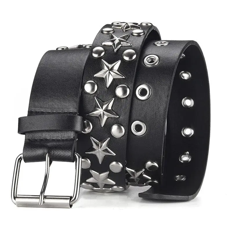 Rock Black Belt Metal Leather Unisex