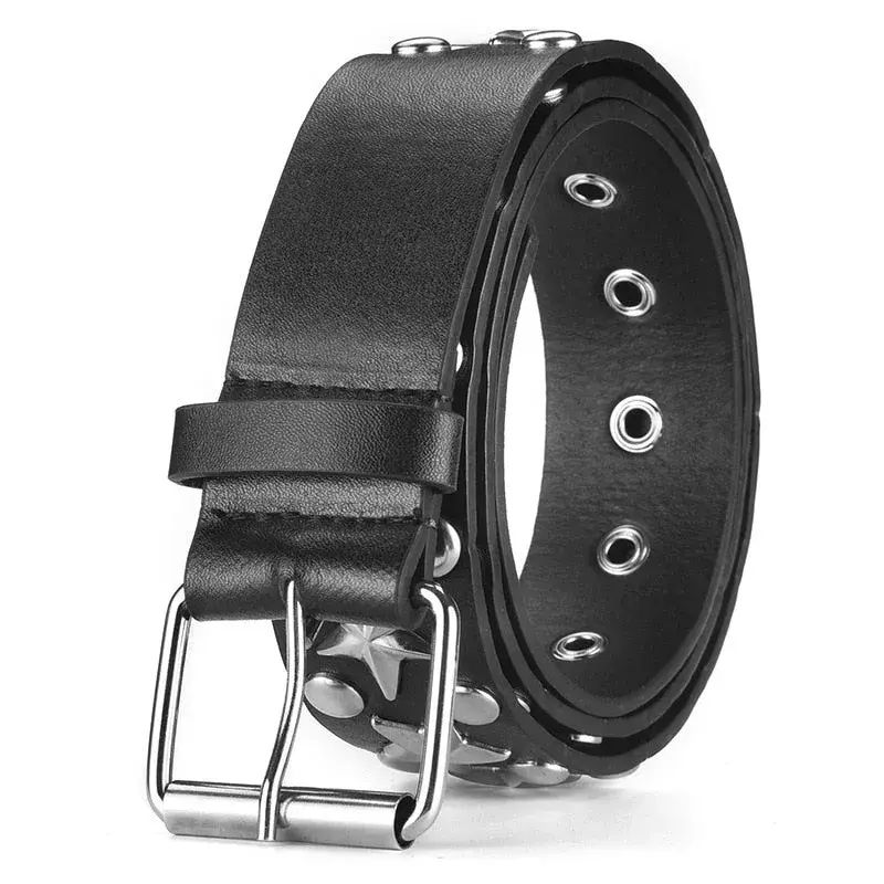 Rock Black Belt Metal Leather Unisex