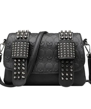 Gotische Umhängetasche schwarz mit Ketten