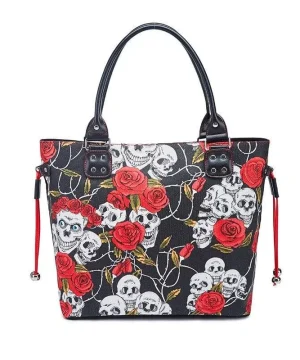 Gothic-Rucksack schwarz mit Rosenoptik