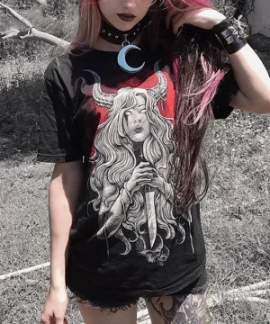 T-Shirt Schwarz mit Satanprint