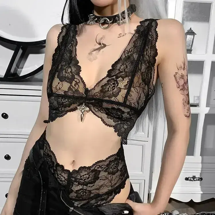 Gotischer Spitzen Body 8211 L Black Polyester Female