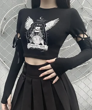 Gothic-Shirt Schwarz mit "Memento Mori" und Flügel-Motiv