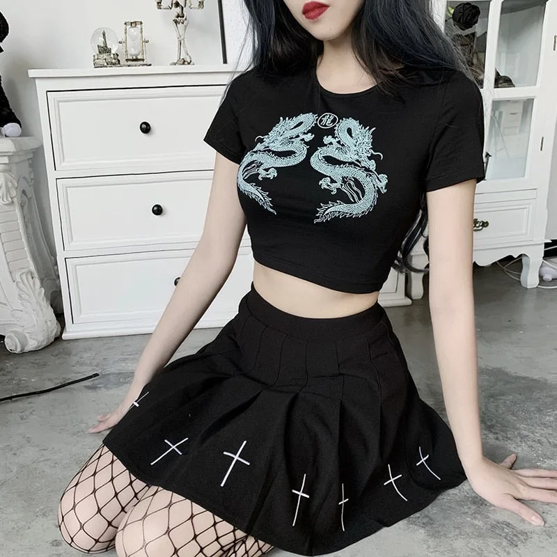 Gothic-T-Shirt mit Drachenmotiv