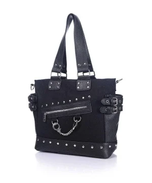 Schwarze Gothic-Handtasche im Rockstil