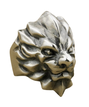 Gotischer Edelstahlring mit Löwenmotiv
