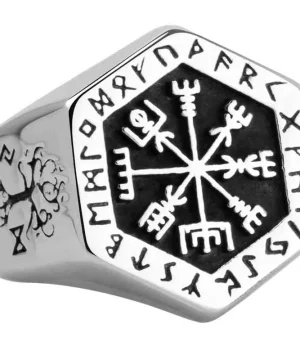 Gothic-Ring mit Vegvísir-Symbol