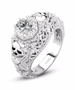 Gotischer Schädelring mit Blumenmuster