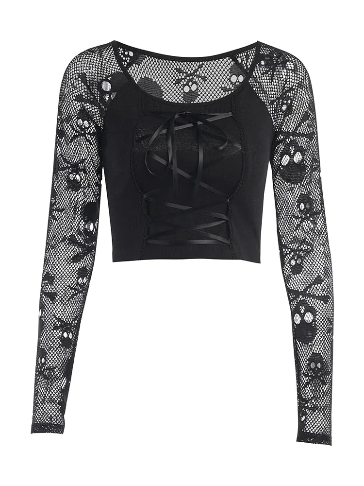 Gothic Bluse Totenkopfärmel – Bild 3