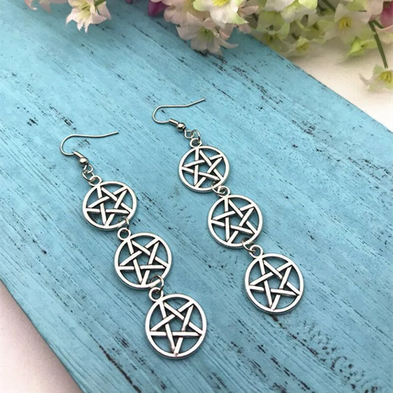 Gotischer Ohrring <br />Dreifaches Pentagramm – Bild 2