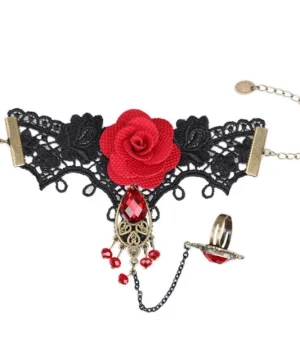 Gothic Armband mit roter Rose