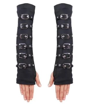 Gothic-Stil Lederhandschuhe mit Gürtel-Verzierung