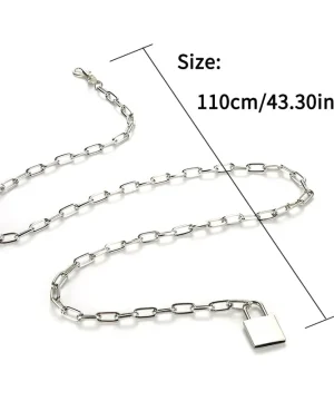 Silberne Kette mit Vorhängeschloss - 110 cm Länge