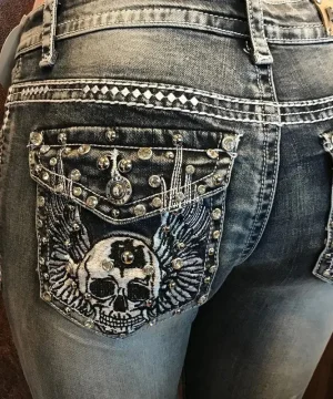 Gothic Jeans mit Totenkopf Design