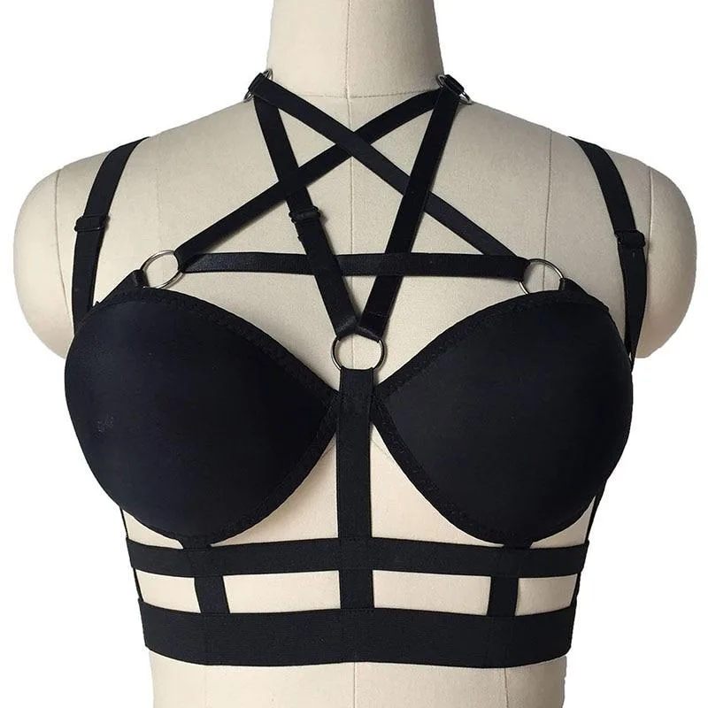 Spitzen-Bralette mit Gothic-Harness