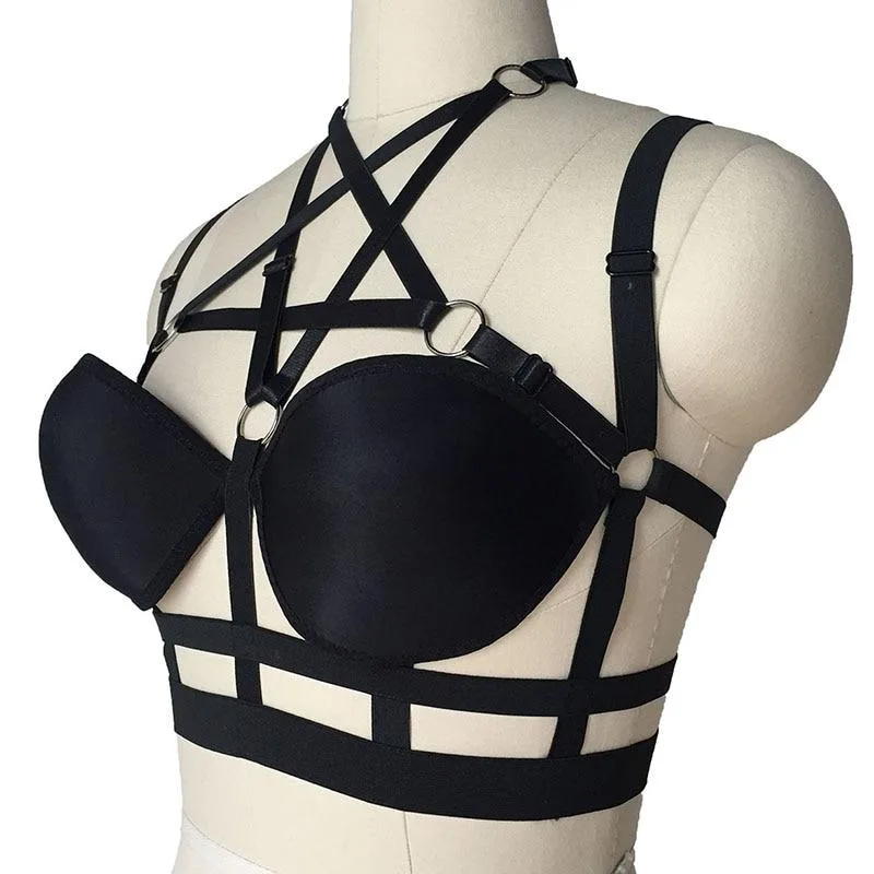 Gothic Spitzen-BH mit Geschirr-Details