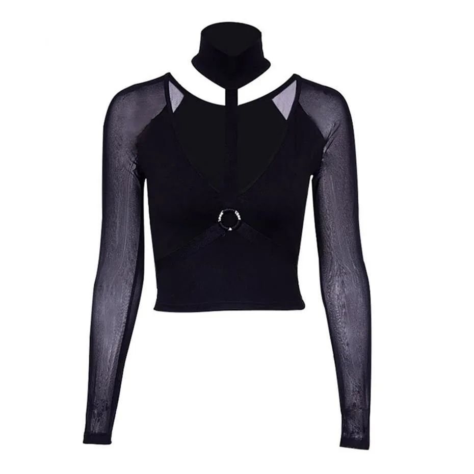 Gothic Top mit transparentem Langarm – Bild 3