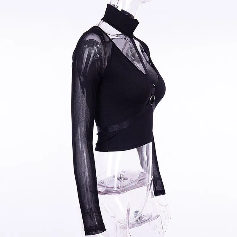Gothic Top mit transparentem Langarm – Bild 2