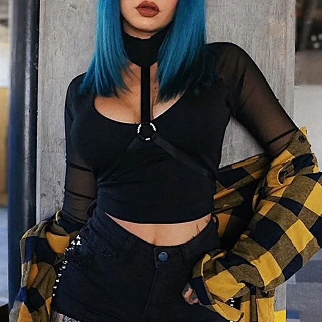Gothic Top mit transparentem Langarm