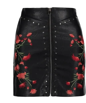 Gothic Rock Mit roten Blumen bestickt