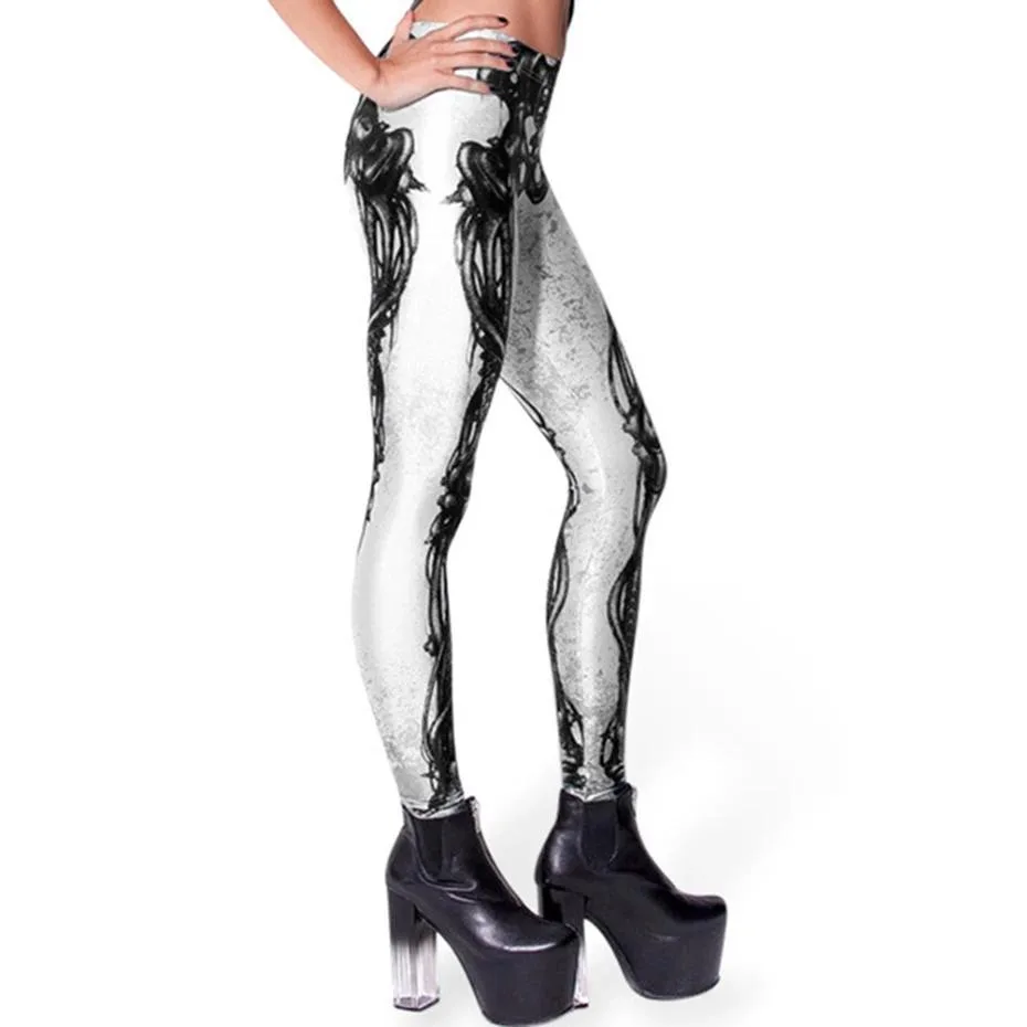 Gothic Leggings 3D Schädelknochen