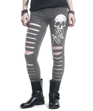 Gothic Leggings Zerlumpt mit Totenkopf