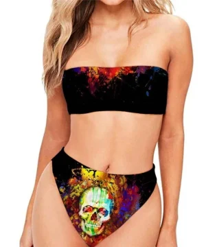 Gothic Badeanzug Bunter Totenkopf