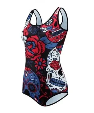 Gothic Badeanzug Totenkopf Print