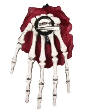 Skelett-Hand Haarspange mit Rose