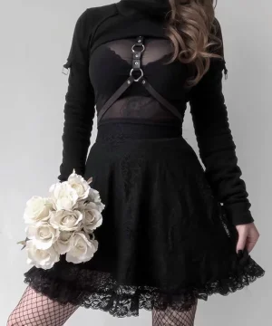 Gothic Kurzer Rollkragenpullover