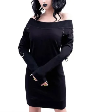 Gothic Kleid Schwarz, schulterfrei