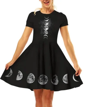 Gothic Kleid Schwarzer 3D Monddruck