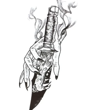 "Dämonische Klinge in Rauchschwaden"