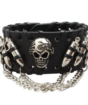 Schwarzes Armband mit Totenkopf und Nieten-Design