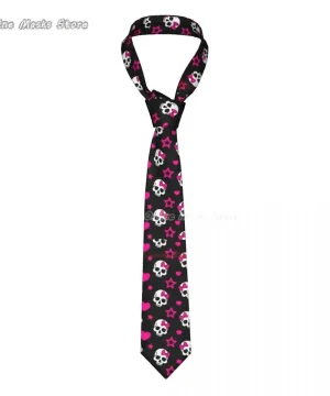 Krawatte mit Totenkopf- und Sternenmuster in Pink und Schwarz
