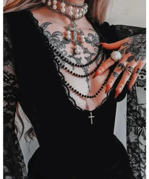 Gothic Langarmkleid mit Spitze