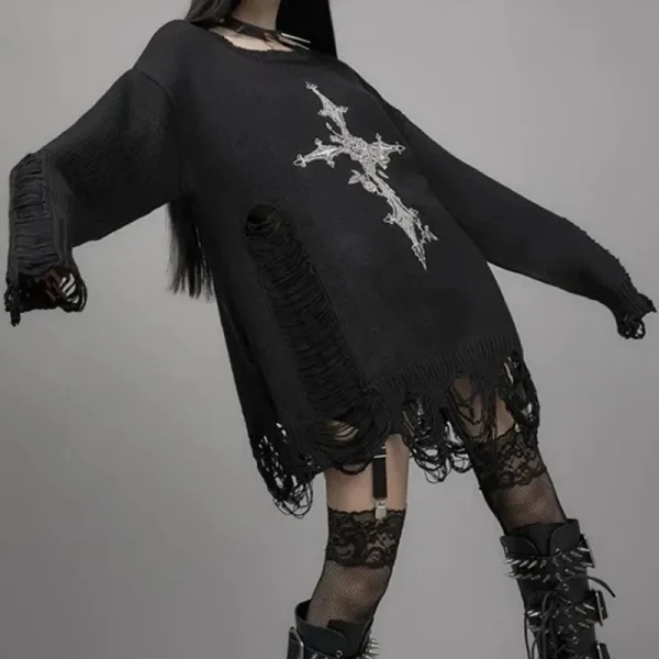 Ripped Gothic Streetwear Sweater - Gothic Shop