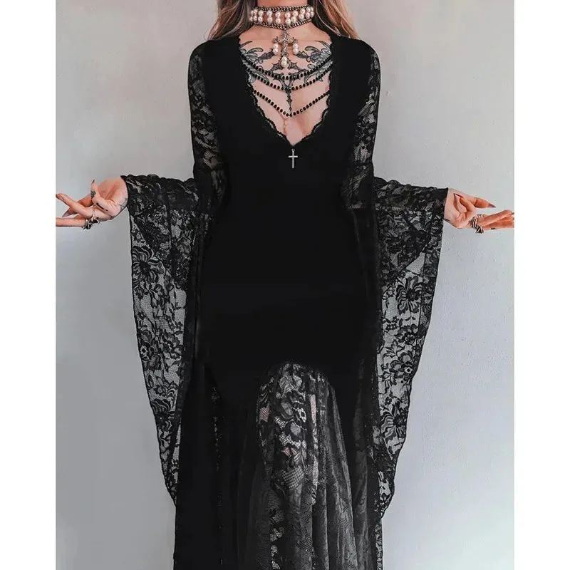 Gothic Langarmkleid mit Spitze – Bild 3