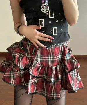 Gotischer karierter Minirock im Punk Stil