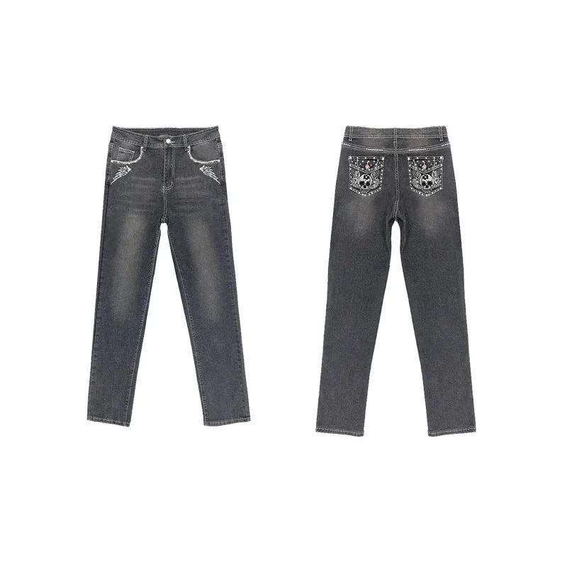 Gothic Jeans mit Totenkopf Design – Bild 2