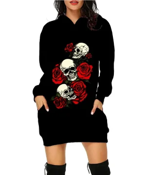 Gothic Todesschädel Kleid mit Kapuze