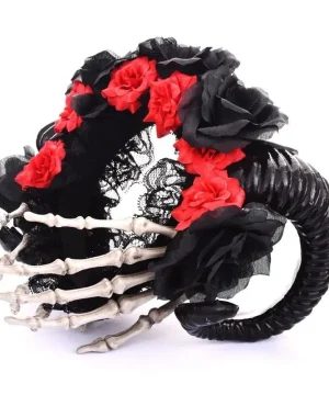 Steampunk Haarband mit Skelett-Hand und Blumen für Halloween