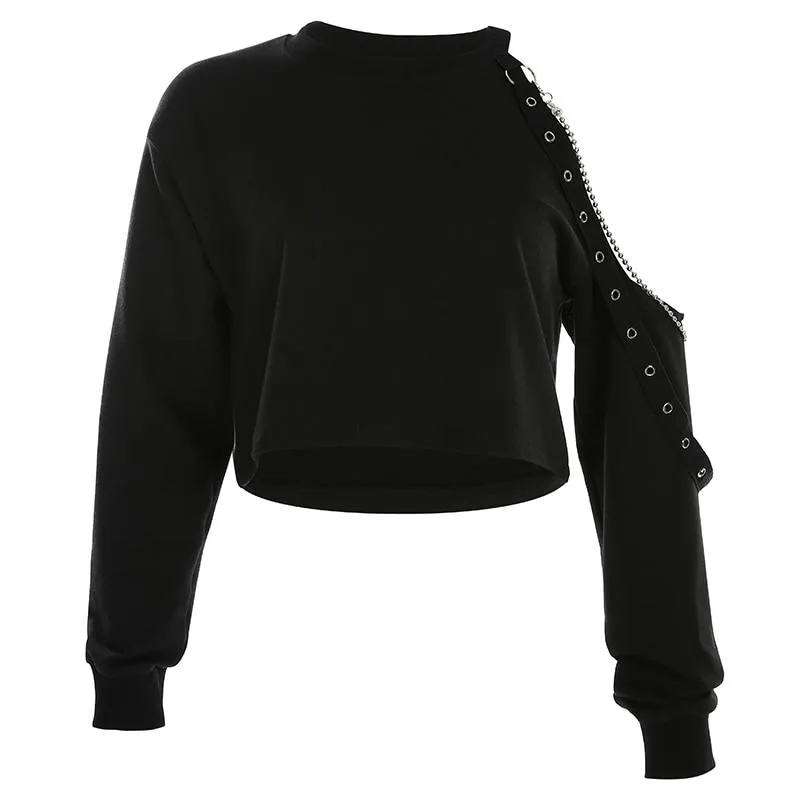 Gothic Sweatshirt mit Kette und freier Schulter – Bild 5