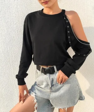 Gothic Sweatshirt mit Kette und freier Schulter