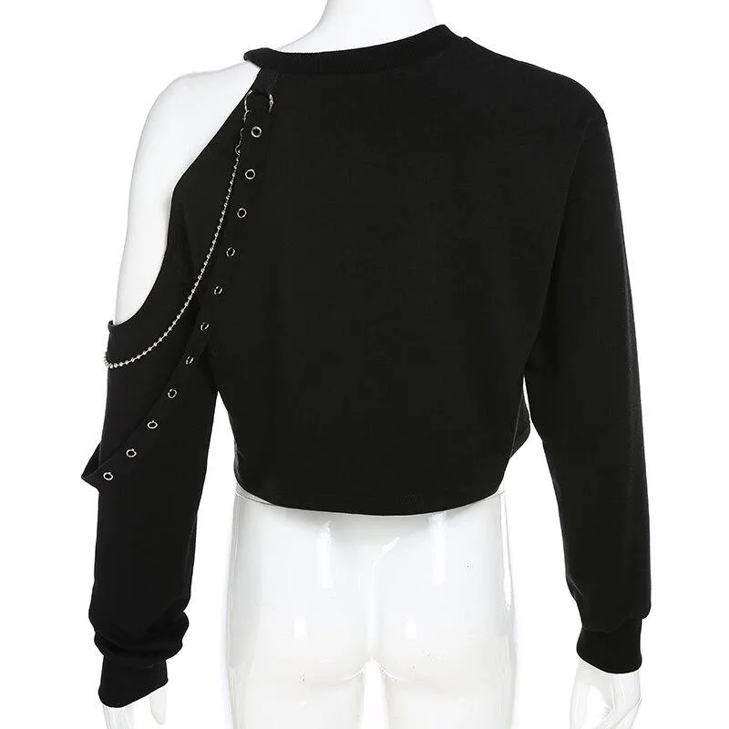 Gothic Sweatshirt mit Kette und freier Schulter – Bild 2