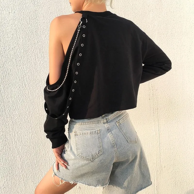 Gothic Sweatshirt mit Kette und freier Schulter – Bild 3