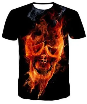 Gothic T Shirt Totenkopf in Flammen