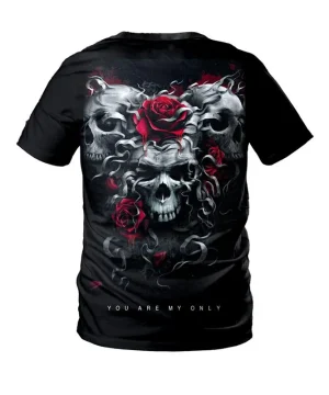 Gothic T Shirt Roter Rosendruck