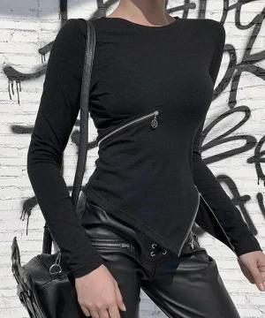 Gothic T Shirt Figurbetonter Reißverschluss