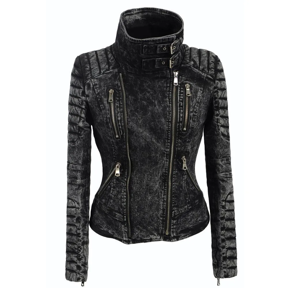 Gothic Jacke Jeans Stil (Kunstleder)